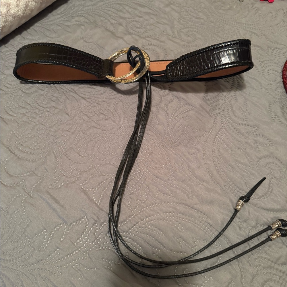 Brighton Black Croc-Embossed Belt with Silver Ring